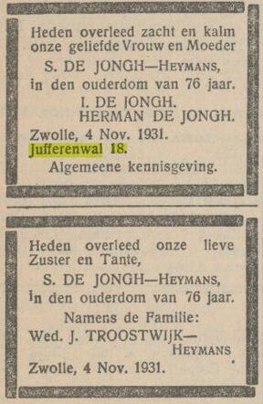 7  4-11-1931, Pr. Ov. Zw. c. Jufferenwal 18 overlijden echtg. de Jong.jpg