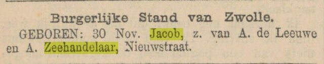 3 geboortebericht Jacob de Leeuwe 2-12-1908 Provinciale Overijsselse en Zwolsche courant.jpg
