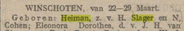 29-3-1913, Nieuwsblad vh Noorden, geb. Heiman Slager.jpg