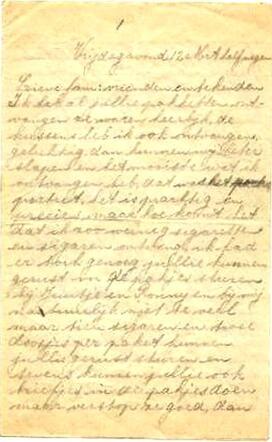 Brief Jeremias Swart uit Vught 12 Maart 1943  