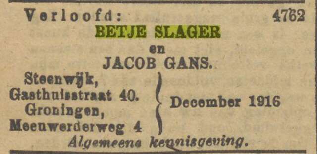 22-12-1916, NIW, verloving Betje Slager en Jacob Gans.jpg