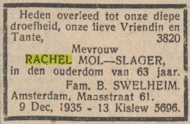 13-12-1935, NIW Rachel Mol-Slager overlijdensbericht.jpg