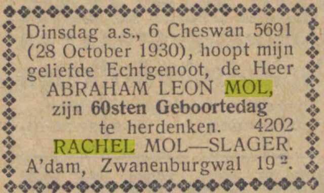24-10-1930, NIW Rachel Mol-Slager en Abraham Mol.jpg