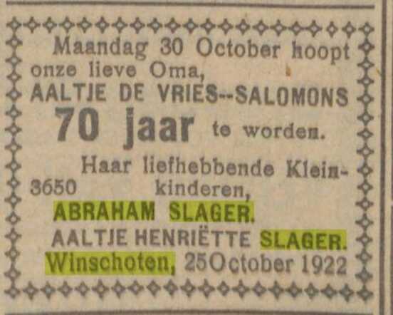 27-10-1922, NIW, Aaltje Henriette Slager en Abraham Slager, oma.jpg