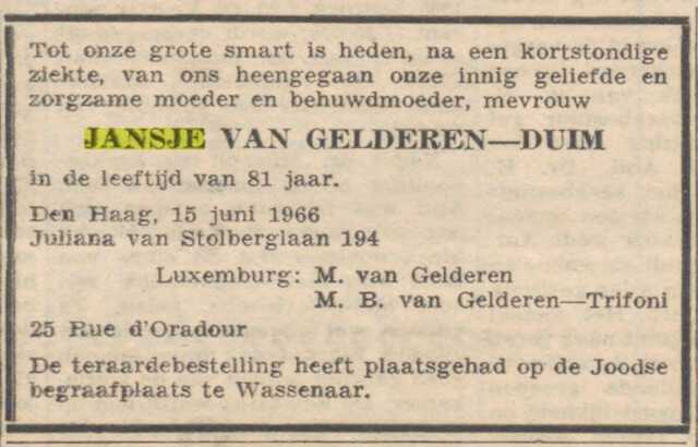 NIW 24-06-1966 overlijden Jansje Duim.jpg