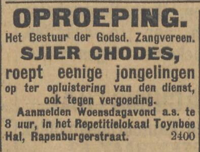NIW 14-09-1917 Sjier in de Toynbee Hal Rapenburgerstraat.JPG
