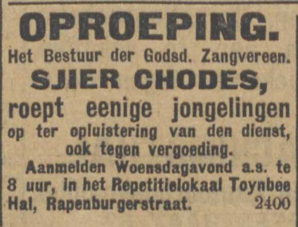NIW 14-09-1917 Sjier in de Toynbee Hal Rapenburgerstraat.JPG