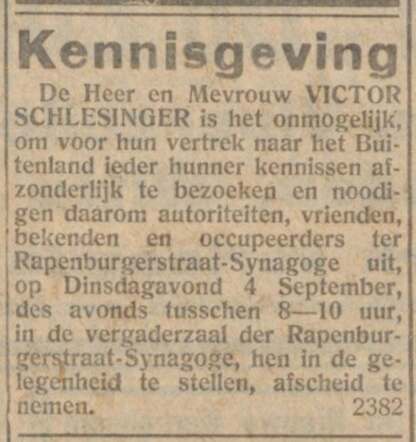 Niw 31-08-1923 afscheid Victor Schlesinger.JPG