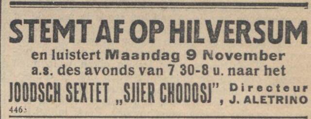 NIW advertentie voor sextet Sjier Chosh olv Aletrino.JPG