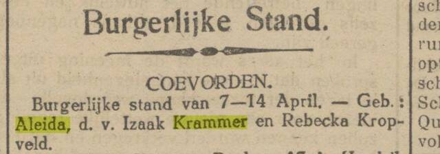 Geboorteadvertentie Aleida Krammer PDAC 19041926.jpg