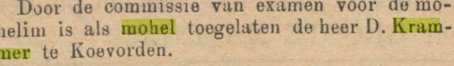 Toelating David Krammer als mohel