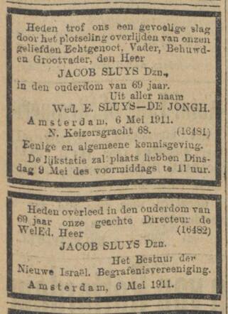 29 Overlijden Jacob Sluys Dzn Algemeen Handelsblad 08-05-1911.JPG