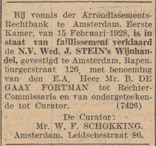 Faillisement Wijnhandel Stein 18-02-1928 Alg. Handelsblad.JPG