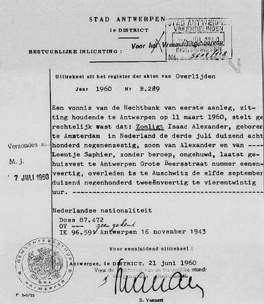 Death certificate for Isaac Zonligt\