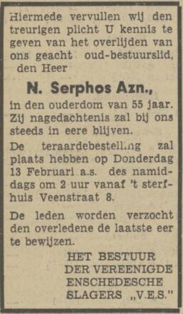 Overlijdensadvertentie van Nathan Serphos