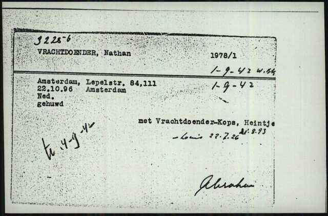 Vrachtdoender Louis kaart archief Joodse Raad adres Lepelstraat 84 3 hoog zoon van Nathan en Heintje Kops -  Vrachtdoender.jpg