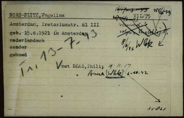 Kaart Joodse raad Vogelina Blitz dochter van Jacob en Saartje.jpg