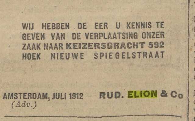 verhuizing Elion & Co naar Keizersgracht 592 juli 1912.jpg