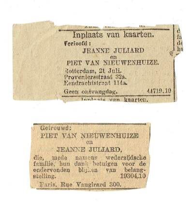 Huwelijksaankondiging Jeanne Juliard en Piet van Nieuwenhuize.png