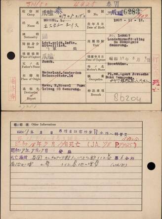 Nationaal Archief, Internerings­kaarten Min. van Binnenl. Zaken, Stamboekgegevens KNIL-militairen met Japanse Interneringskaarten 1942-1996.jpg