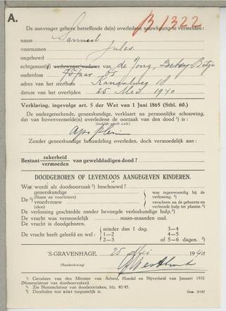 Formulier A Schouwing, Archief 0610 01  inventaris 2223 Gemeentebestuur 1940 mei 