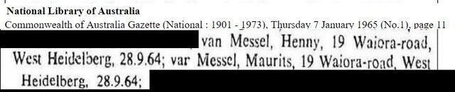 Naturalisatie 28 Sep 1964, krant, wonende 19 Waiora road, West Heidelberg, Victoria, Australie