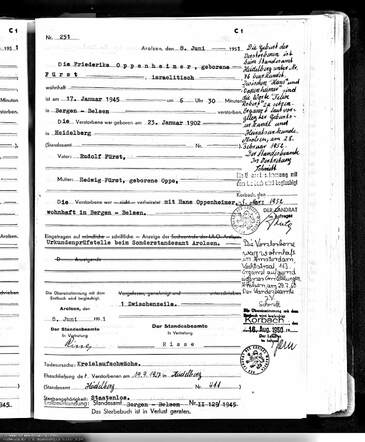 death certificate Friederike Oppenheimer