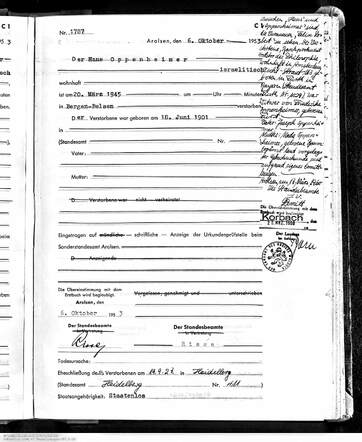 death certificate Hans Oppenheimer