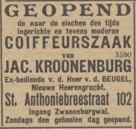 opening kapperszaak Jac. Kroonenburg 9-11-1917