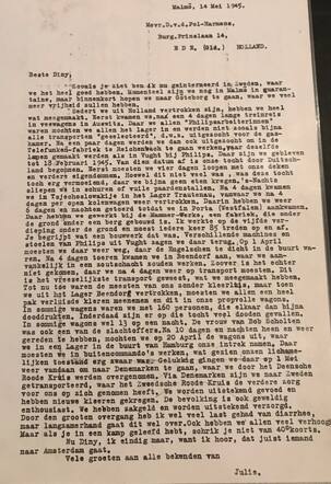 Brief van Julie vanuit Malmö, 18 mei 1945.