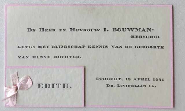 Geboortekaartje Edith Bouwman