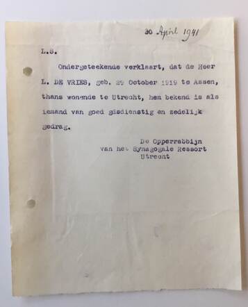 Brief van opperrabbijn Tal