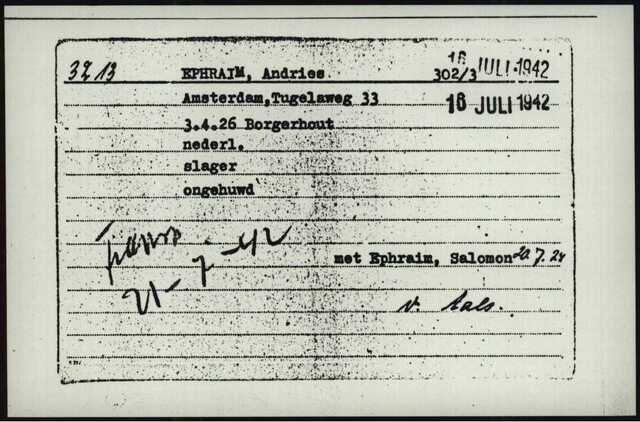 Inventaris kaart Kamp Westerbork van Andries Ephraim geboren 03-04-1926 op transport naar Auschwitz-Birkenau op 21-07-1942.jpg