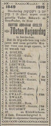 Hartog  Abraham  Gosler grootvader Loetje viering 70e verjaardag NIW 30-05-1919.jpg