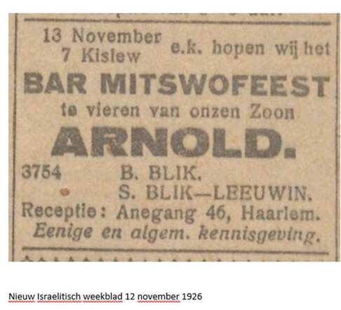 Advertentie Bar Mitswofeest Arnold Blik
