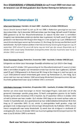 Tekst buiten bij de Stolpersteine