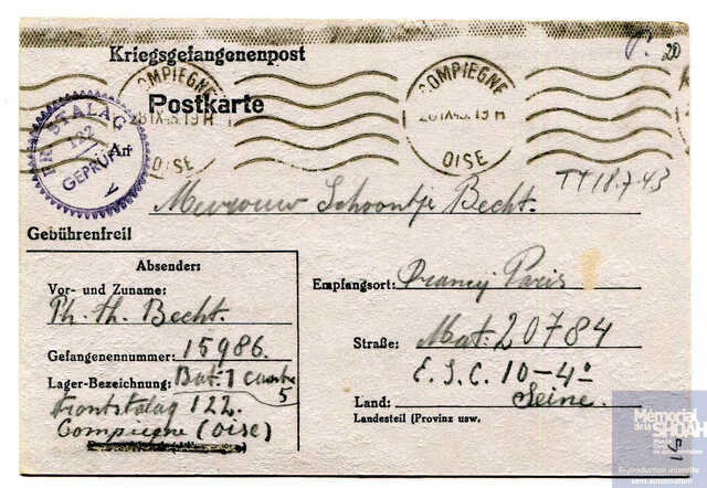 Postkaart Philip dd. 22/9/43 aan Schoontje in Drancy