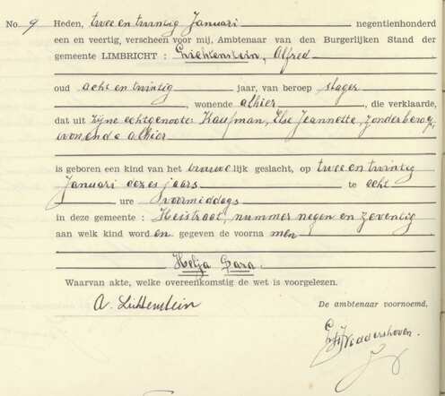 Geboorteakte Helja Lichtenstein 1941