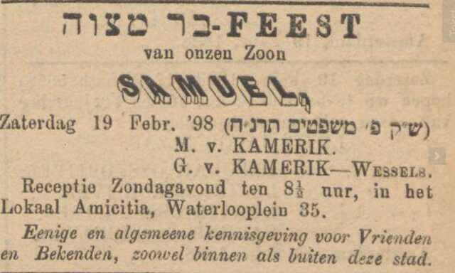 Bar Mitswa van Samuel Kamerik zn van zus van Mozes Wessels.PNG