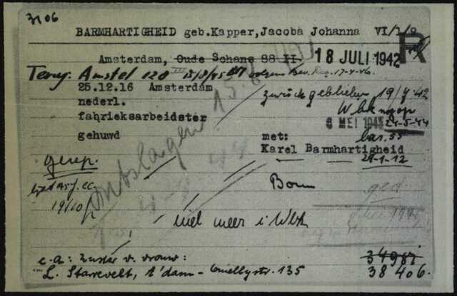11C Kaart Joodse raad Jacoba Johanna Barmhartigheid terug uit Theresienstadt 17-04-1946 naar Amstel 128.jpg