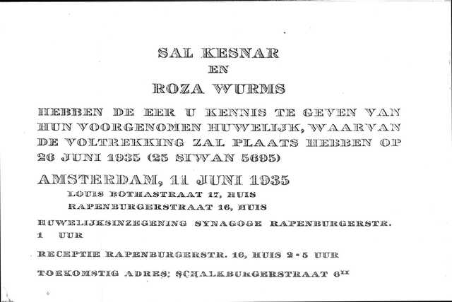 Huwelijksaankondiging Sally & Roosje Kesnar-Wurms