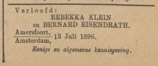 Klein Eisendrath verloofd, Nieuw Israelietisch Weekblad 17 juli 1896.jpg
