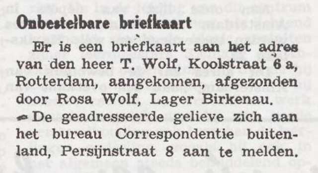 Rosa Wolf, Het Joodsche Weekblad 18 dec 1942.jpg