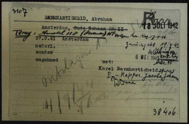 11B Kaart Joodse raad Abraham Barmhartigheid terug uit Theresienstadt 17-04-1946 naar Amstel 128.jpg