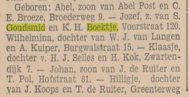 Geboortebericht Jozef Goudsmid, Zwolsche Courant, 25 aug. 1936.png