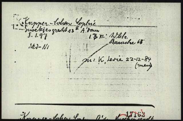 Kaart Joodse raad Sophia Kapper - Cohenverwijzing naar Westerbork barak 65.jpg