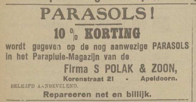 Polak, 1917, 10 procent korting op parasols.jpg