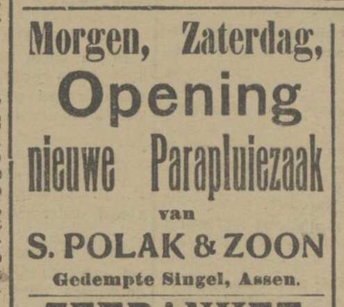 Polak & Zoon, 1917, Aankondiging opening winkel (1).jpg