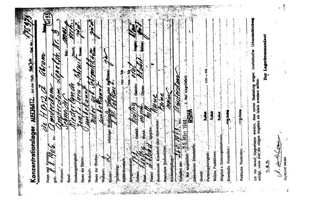1944-03-25 Abraham de Hond registratieform Auschwitz.jpg