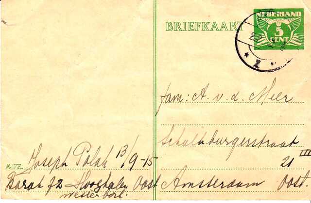 Postcard from Joseph Polak